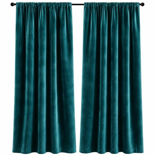 Samt Gardinen Blickdicht mit Kräuselband 140x245 cm – Thermo Verdunkelungsvorhänge für Wohnzimmer, weicher Samtvorhang (2, Petrol)