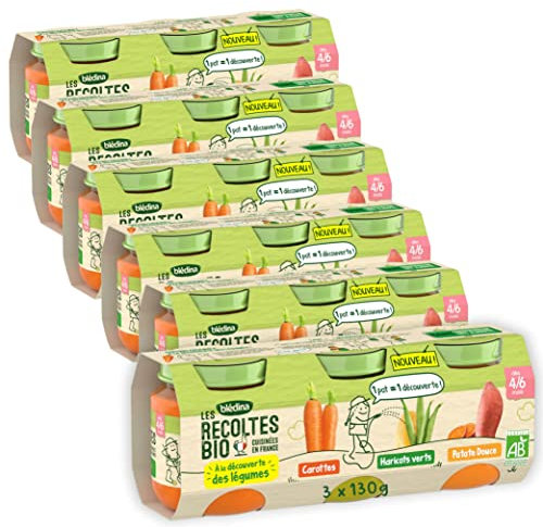 Blédina - Les Récoltes Bio - Brocolis, Pomme de Terre, Potimarron, Petits Pois - Recette BIO et simple - De 4 à 6 mois - 18 Pots de 130g