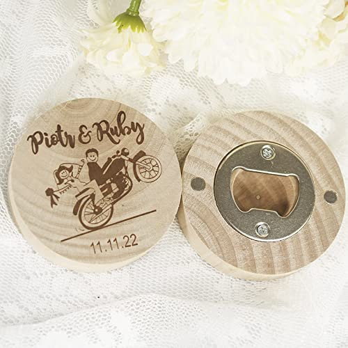 Abridor de botellas de cerveza de madera redondo grabado personalizado con imán Abrebotellas magnético de madera para refrigerador para cocina Reunión Fiesta-Personalizado divertido Nombre de la