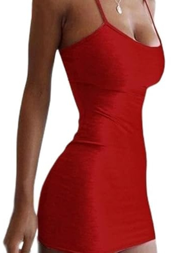 NJUDE Dam mode stretch miniklänning sexiga remmar slim fit party spagettiband enfärgad sommarklänning, Röd röd, S