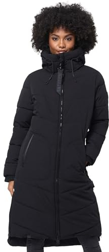 MARIKOO Damen Winterjacke Stepp Winter Jacke gesteppter Wintermantel warm lang Mantel [B949-Benik-Schwarz-Gr.XL]