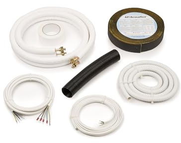 Idoneo Linea Kältemittelleitung 1/4+3/8 Zoll + Montageset | Kupferrohr isoliert 9000/12000 BTU | Montagesatz Montage Kit Split | Klima Zubehör | Kupferleitung | Doppelrohre (0,75m lang)