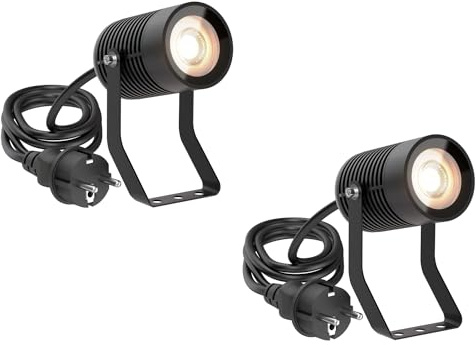 ledscom.de 2 SHINGA trädgårdsstrålkastare för utomhusbruk, IP65, stickpropp, svart, 1x GU10 max. 15W