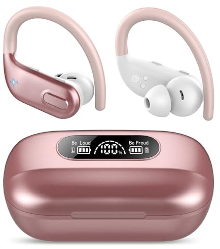 Ecouteurs Bluetooth sans Fil Sport,80HCasque Bluetooth 5.4 HiFi Stéréo,4 ENC Appel Réduction Antibruit Mic,Basses Profondes,Oreillette Bluetooth Running IP7 Étanche pour iOS Android(Rosé Rouge