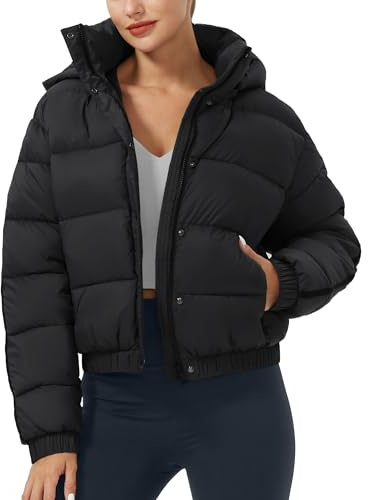 Pioneer Camp Damen Winterjacke Puffer 3/4 Jack Mitteldick Cropped Jacket Kurz Wasserabweisende Daunenjacke mit Kapuzen Schwarz M