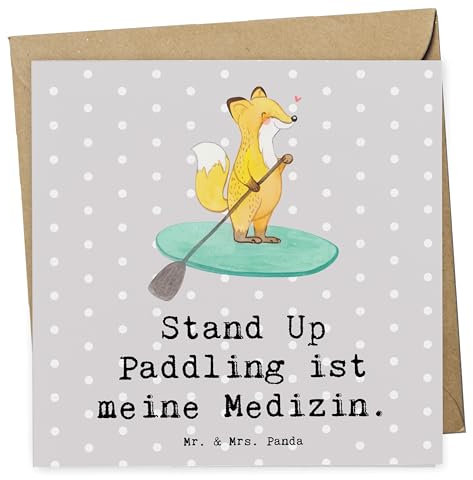 Mr. & Mrs. Panda Deluxe Karte Fuchs Stand Up Paddling - Geschenk, Paddle, faltkarte, anlasskarte, Boarding, Glückwunschkarte, Klappkarte, Subben, doppelkarte, SUB, Grußkarte