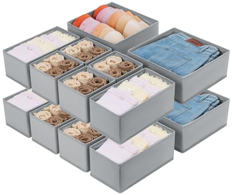 Homsorout Kleiderschrank Schrank Organizer - 16er Set Schubladen Organizer Kleidung Baby, Faltbare Aufbewahrungsbox Stoffboxen Aufbewahrung für kommode, Socken, BHs, Grau