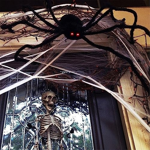 Ragno Gigante Halloween Esterno Accessori Ragno Gigante Giardino Allestimento Finti Oggetti Decori Party Horror Kit Ragnetti Porta Decora Set Finto Pieghevole Spaventoso Addobbi Halloween (90CM)