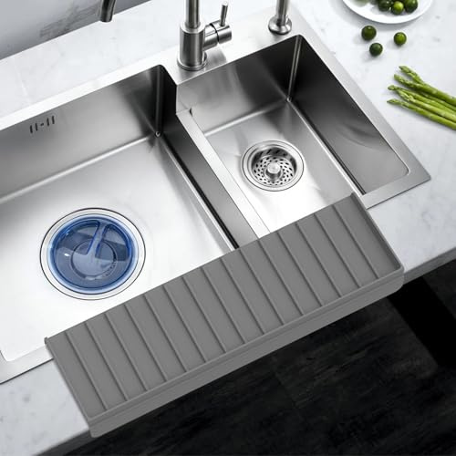 Kitchen Sink Splash Guard with Suction Cup Silicone Anti Spill Water Baffle Mat 35x10cm Drip Catcher Sink Protector for Countertop Bathtub(Grey)
