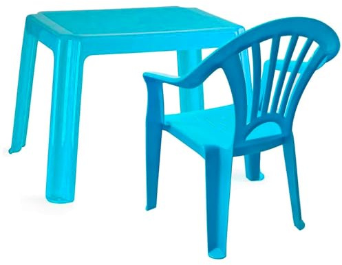 Acan Tradineur - Set de Mesa y Silla Infantil de plástico, Modelo Tipi, Estructura sólida, niños, Interior y Exterior, salón, jardín, Fabricado en España (Azul Claro)