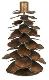 IB Laursen Kerzenhalter für 2,2 cm Kerze Zapfen hoch H: 21 Ø: 13,3 cm, braun mit bronzefarbener Metallic-Oberfläche