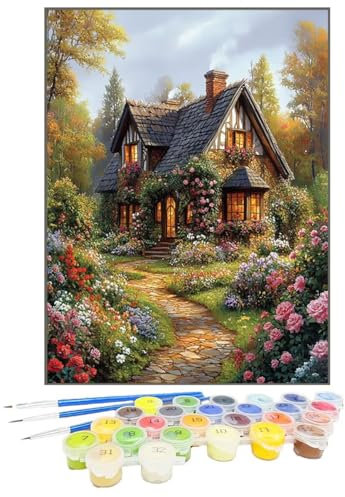 Malen Nach Zahlen Erwachsene HüTte, Paint by Numbers Pflanze DIY mit Pinseln und Acrylfarben Handgemalt öLgemäLde Leinwand für Kreative Heimdekoration Geschenke für Frauen, Ohne Rahmen 50 x 70 cm A8-2