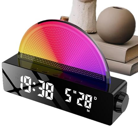 Reloj despertador de luz solar, luz nocturna con ambiente de despertador, relojes despertadores para dormitorios, máquina de sonido, multicolor para personas que duermen mucho