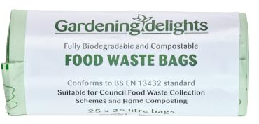 25L Biodegradable & Compostable Bin Liners – 25 Bags/Roll | Eco-Friendly Corn Starch Food Waste Bags for 25L Kitchen Caddy Bins | Strong & Leakproof Bin Liners
