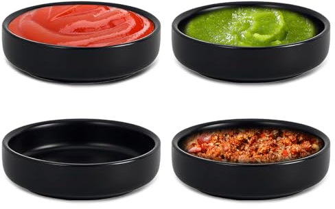 4 Piezas Cuencos para Salsa de Soja 8.7x2.5 cm, Cuenco para Aperitivos, Cuencos de Salsa de Soja para Inmersión, Cuencos Salsa Soja, para Sushi, Salsas de Soja, Especias, Frutas (Negr)