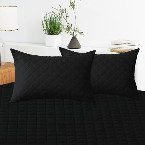 CYCMACO Impermeables Juego De 2 Fundas De Almohada 50x80cm, Funda Almohada Transpirable, Cierre Tipo sobre, Sin Cremallera, Antibacterianas, Hipoalergénicas, Anti ácaros, Extrasuaves, Negro