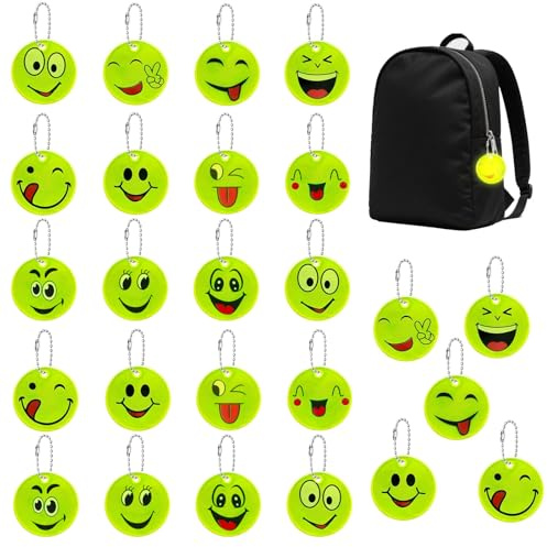 Sicherheits Reflektor Anhänger,ESYFOR 25 Stück Reflektoren Kinder Cute Emoticon Patterns Reflektoren Anhänger Schlüsselanhänger Kinder für Schultasche Rucksack Radfahren Gehen Laufen