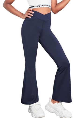 Arshiner flickor utsvängda leggings, utsvängda byxor, barn höga midja, utsvängda sportbyxor för yoga, dans, löpning, karger sportbyxor för flickor, utsvängda byxor för flickor, 5-14 år, Marinblå, 15