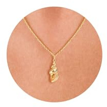 HANLI 14K Gold Vergoldet Halsketten Damen - Tier Anhänger Kette mit Fisch Biene Schildkröte Katze Seepferdchen für Frauen Mädchen Wasserfeste Hautverträglich Schmuck