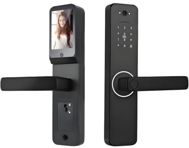 Serrure de porte intelligente à empreinte digitale, compatible avec DSKDFTY HR06, serrure électronique biométrique avec caméra intégrée for la sécurité de la maison, connexion Wi-Fi, poignée réversibl