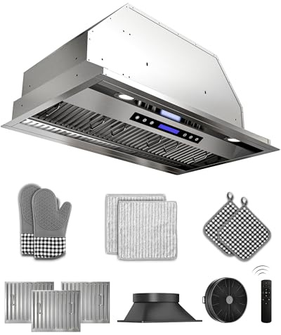 FlyPine 36 inch Stainless Steel Insert Range Hood - 900 CFM, Ultra-Quiet 4-Speed Vent, Touch/Remote Control, LED Lights, Ducted/Ductless Convertible