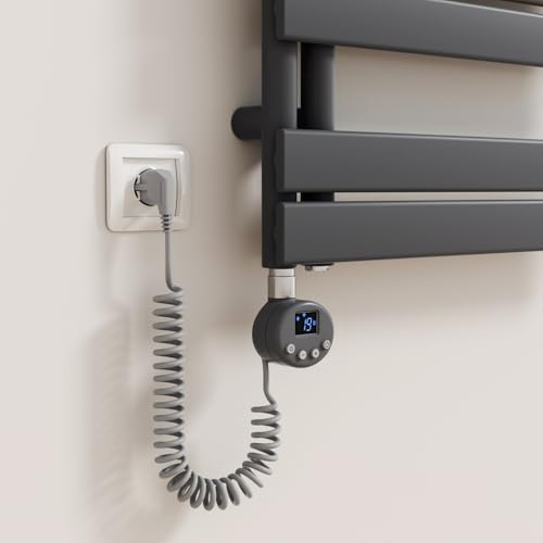 Heilmetz Smart WiFi Heizstab Anthrazit 1200W, Heizpatrone Heizelemente für Heizungen Heizkörper Badheizkörper Handtuchtrockner mit Thermostat elektronischer Temperaturregler Und Timing-Funktion