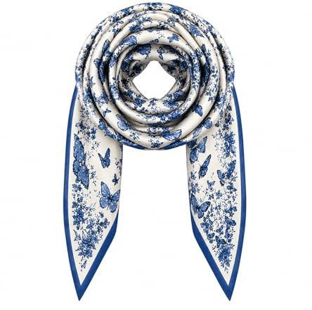 prinfantasy Silk Neckerchief Large Square Satin Headscarves Hair Scarves Accessories Classic Patterned Squares Beach Bandanas for Women GB090210