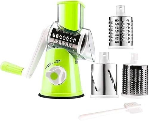 Grattugia rotativa manuale per formaggio parmigiano, trituratore di formaggio per verdure, patate, carote, noci, con spazzola per la pulizia (verde)