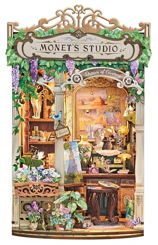 Book Nook Kit für Erwachsene, Monet's Studio DIY Booknook mit LED | 3D Holzpuzzle Bausatz für Kreative, Geschenk für Bücherregal Deko