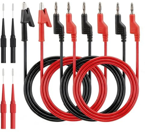 Pretify 8 Pièces Câbles de Test de Multimètre avec Pinces Crocodiles, 4 Câbles de Fiche Banane de 4 mm avec 2 Sondes de Test, Câble de Mesure pour Voiture Industriel Tests Électriques Noir Rouge