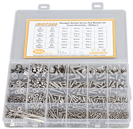 Kuuleyn Kit de rondelles d'écrous à vis à douille hexagonale, 884 pièces, kit de clés à rondelles d'écrous à vis M2 M3 M4 M5, vis à douille hexagonale à tête demi-ronde, écrous,