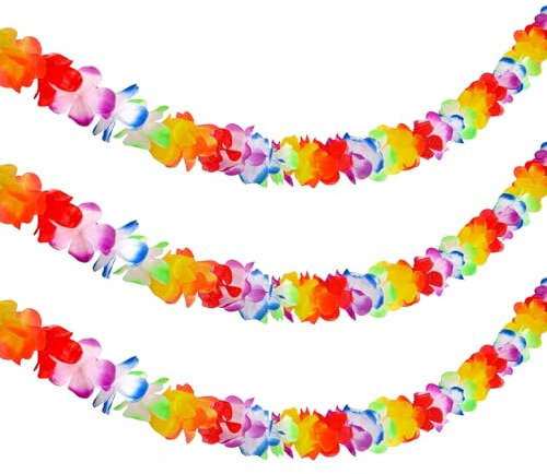 Guirlande de Fleurs Hawaïennes, 3pcs Collier Hawaien Fleurs 10 Pieds / 3 m, Guirlande Tropicale Multicolore, Luau Hula Aloha Collier, pour Les fêtes Tropicales, Plages, Anniversaires et Piscines