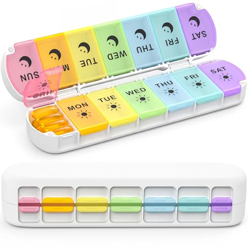 mossime Foldable Weekly Pill Organiser 2 Times a Day, Premium Magnetic AM PM Pill Box 7 Day, Large Capacity Travel Tablet Dispenser with Double Protection for Medication, Vitamins and Fish Oils