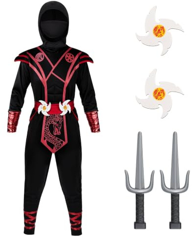 BSBUY Déguisement Ninja pour Enfants, Ensemble de Costumes de Ninja pour Enfants, Garçons Ninja Cosplay Ensemble Confortable & Sécuritaire pour Fête d'halloween, Jeu de Rôle Fête de Noël Carnaval