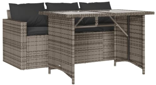 Mhdvray 2-TLG. Garten-Essgruppe Poly Rattan Sofa 3-Sitzer & Gartentisch 110x68 cm mit wetterfesten Kissen Modernes Design Robust und Langlebig für Balkon Terrasse und kleine Gärten