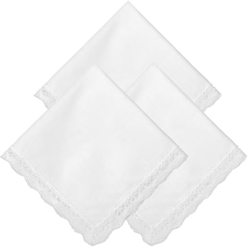 Mabor 3 Stück Stofftaschentücher Weiße für Damen und Herren,31 x 31 cm | Elegante Spitzen Taschentücher für die tägliche Handpflege, formelle Anlässe, Einstecktuch