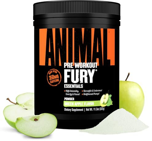 ANIMAL Fury Pre Workout Green Apple – Training Booster with BCAA, beta-Alanine, citrulline & 350 mg Caffeine – Sugar-Free pre-Workout Powder – for Focus, Pump & Energy – 30 Servings
