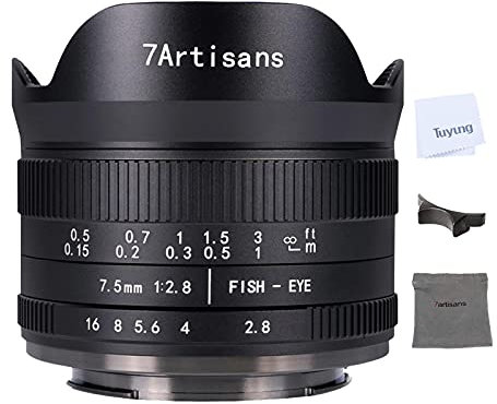 7artisans 7,5 mm f2,8 APS-C Manuelles Fischaugenobjektiv für Fujifilm-Kameras mit Schutzlinsenkappe - Schwarz