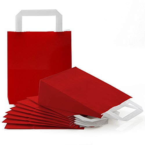 Große Papiertüten mit Henkel, 50 Stück: Papiertragetaschen Rot, Papiertasche Groß, Papiertüte zum Basteln, Geschenktüte Lebensmittel & Give-Away, Verpackung zum Befüllen, Papierbeutel, 18 x 8 x 22 cm