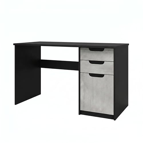 Vladon Schreibtisch Logan, Made in Germany, Bürotisch mit 2 Schubladen und 1 Tür, Schwarz matt/Beton Oxid Optik (129 x 76 x 60 cm)