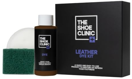 Kit Teinture Chaussure Shoe Clinic | Kit Complet pour Chaussures en Cuir, Toile, Tissu, Satin | Rénovation Cuir | Retouche ou Change La Couleur des Chaussures, Bottes, Baskets & Plus (Marron Foncé)
