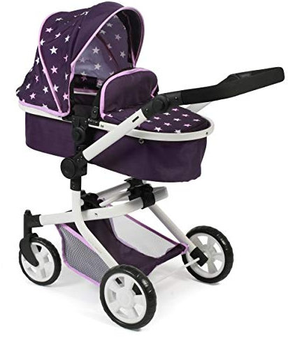 Bayer Chic 2000 - Puppenwagen Mika, 2in1 Kombipuppenwagen für Kinder von 4 bis 8 Jahren, Stars lila, 73 x 41 x 82 cm