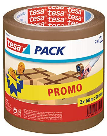 Tesa 57456 - Cinta de Embalaje, 2 rollos de 66 m x 50 mm, Marrón