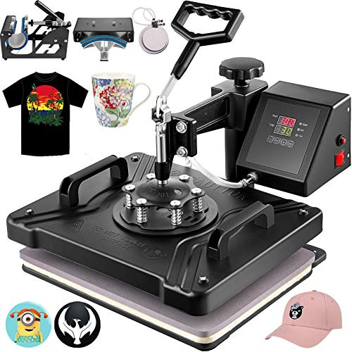 VEVOR 5 i 1 värmepress, 38 x 30 cm multifunktionell värmeöverföringsmaskin, koppar roterande värmetryckmaskin digital LED-skärm T-shirts svart