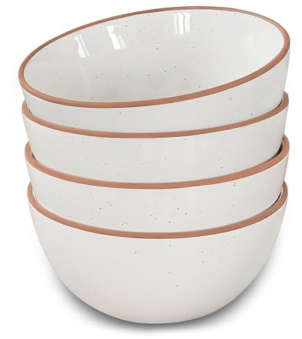 Mora Ceramic Bowls For Kitchen, 28oz - Bowl Set of 4 - For Cereal, Salad, Pasta, Soup, Dessert, Serving etc - Dishwasher, Microwave, and Oven Safe - For Breakfast, Lunch and Dinner - Vanilla White