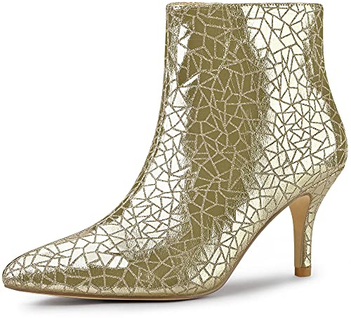 Allegra K Women's Pointed Toe Sparkly Stiletto Heels Ankle Boots Gold 6 UK/Label Size 8 US