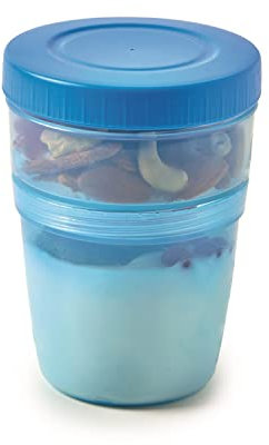 Snips | Porta Yogurt Cereali & Frutta 0,50 LT con doppio scomparto| Colore Azzurro | 9,2 x 9,2 x 13 cm|BPA Free | Made in Italy