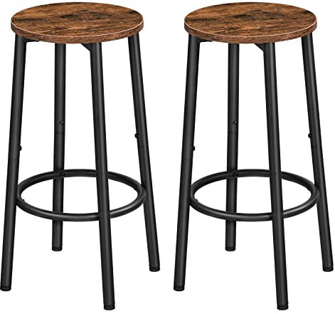 HOOBRO Bar Stools Set of 2, Breakfast Round Bar Chairs with Footrest, Pub Stools, Sturdy Metal Frame, for Dining Room, Kitchen, Party, Industrial, Rustic Brown EBF03BY01