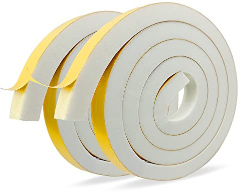 Moosgummi Selbstklebend Weiß Dichtungsband Selbstklebend 25 mm(B) x20 mm(D) Schaumstoff Klebeband für Fenster Türen Siegel Anti-Kollision Schalldämmung 2 Rollen je 2 m lang