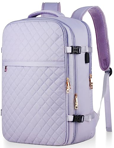 MOMUVO Stor reseryggsäck kvinnor, flyggodkänd handbagage, vattentålig stöldsäker stor ledig dagväska passar 17 tums bärbar dator med USB-laddningsport, lila